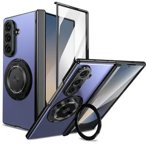 Premium Integrated Case & Film with 360° Rotating Bracket Magnetic Foldable Phone Case, compatible with Samsung Galaxy Z Fold 7, Z Fold 6, Z Fold 5, Z Fold 4 and Z Fold 3,front screen protector, shockproof protective cover