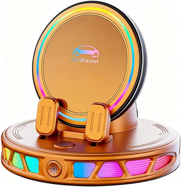 All-in-One Vehicle MagSafe Charging Phone Stand, 15W Wireless Fast Charger Built-in 7-Color RGB Light Strip, 360° Full Rotation Strong Suction Base with Horizontal View Charging Function for iPhone 17/16/15/14/13/12