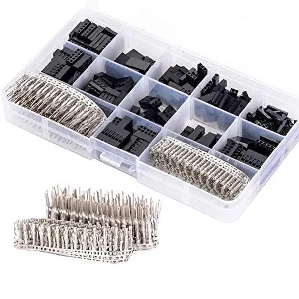 620pcs 2.54mm/0.1" Connectors Wire Jumper Cable Pin Header Connector Housing Assortment Kit Male Female Crimp Pin Connector Terminal Pitch With Plastic Box