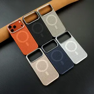 2026 Official Version Breathable Cooling Mesh Magnetic Case for iPhone 15, 17 Pro Max, Titanium Gray, iPhone 16, High-end 14, Simple Independent Buttons