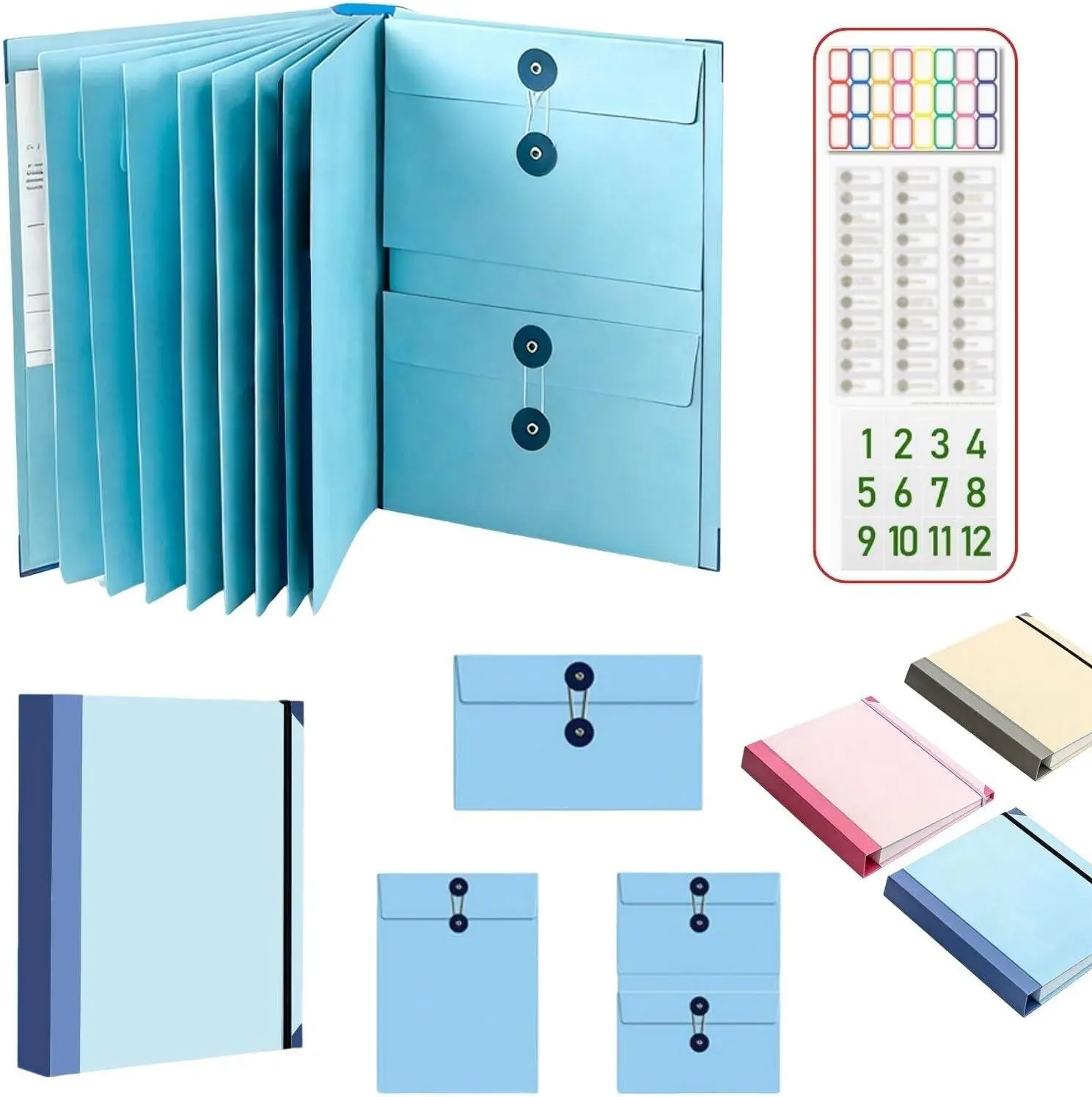 Accordion Expanding File Organizer File Holder - Built-in Tab Folders, Elastic Closure, 8.5x11/A4 Acid-Free Manila Pockets for Adults’ Important Papers, Office Letter-Size Storage Binder