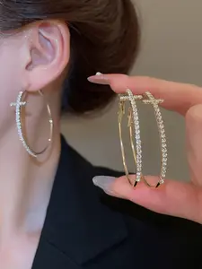 1 pair of 2026 New Year exaggerated large hoop cross earrings, a fashionable choice to showcase personalized style, the perfect holiday gift for her, suitable for any season and festive occasion, elegant ornament, party decoration, birthday gift