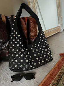 Raya Studded Shoulder Bag - Black