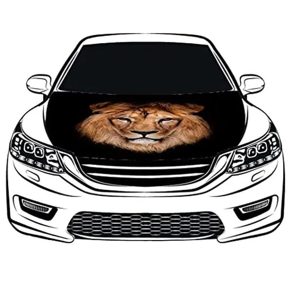 Black Lion Car Hood Cover Flag , Engine Banner Flag Black Lion Logo,4X5ft/6X7FT,100% Polyester Elastic Fabrics Can be Washed