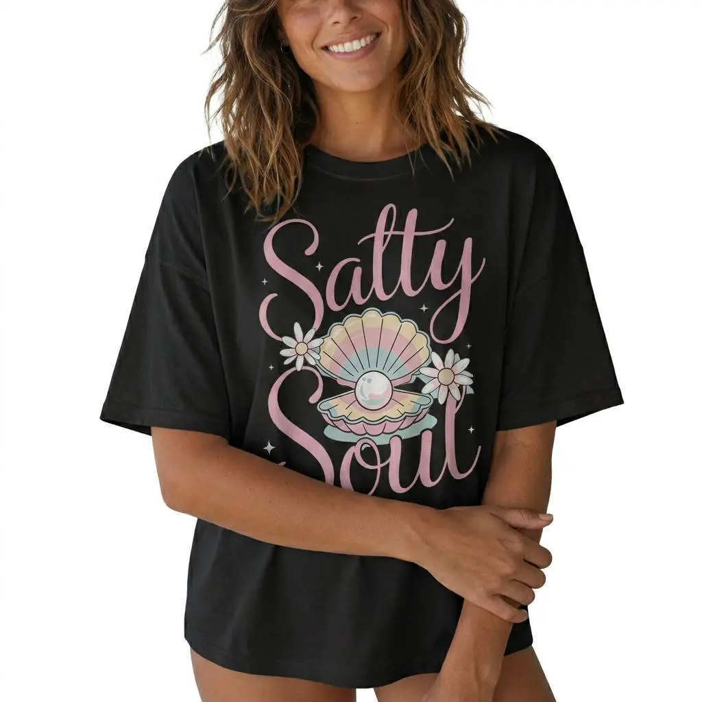 Salty Soul Beach Shirt Women Plus Size Coastal Summer Graphic Tee