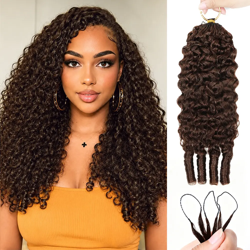 New #4 Chocolate Brown / Natural Color Burmese Curly  Feather Crochet Human Hair Extensions Pre-Separated Human Hair 50g/Pack