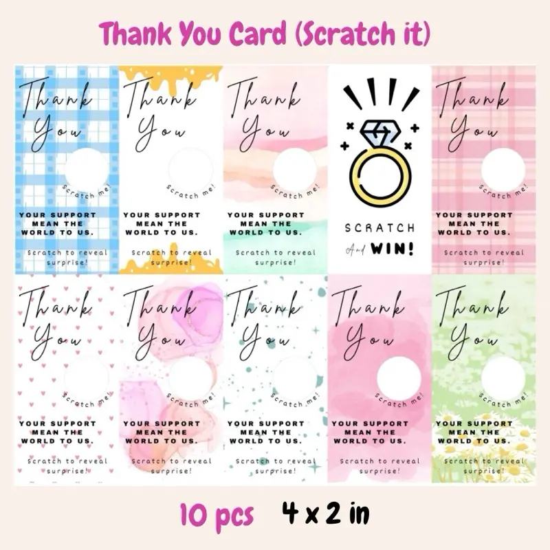 Scratch Coupon Cards, Blank Thank You Gift Certificates, Paper Material, No Electricity Required, Comes with 10 Scratch Stickers, Suitable for Small Businesses, Restaurants, Spas, Beauty Salons, Christmas, Holiday Gifts