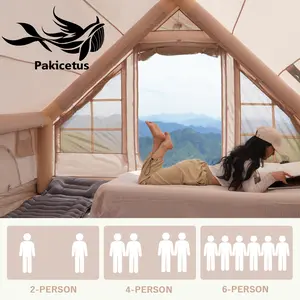 Inflatable Camping Tent for 4-8 People – Quick Setup Blow-Up Tent, 4-Season Versatile, Waterproof Portable Outdoor Tent with Stove Jack Durable Mesh Tarp