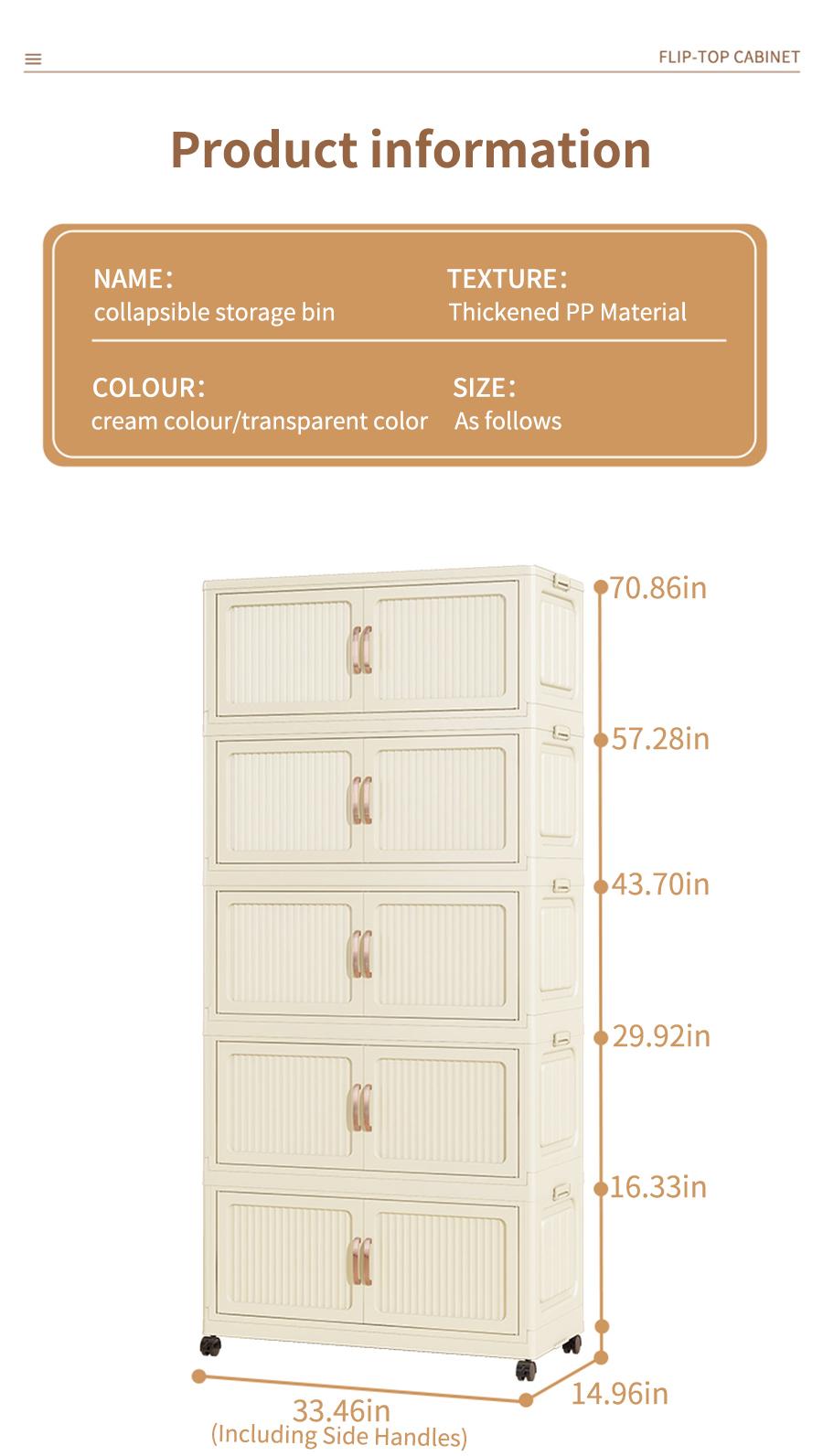 No Assembly Required Foldable Storage Cabinet with Wheels, Large Capacity Double Door Dustproof Closet Organizer for Bedroom, Small Apartment, Rental Home