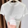 New Transparent Mask Top Short Sleeve Inner Layer Summer Small Round Neck Thin Casual Basic T-Shirt for Women, Casual Tee Shirts, Stylish and Comfortable