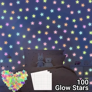 100pcs Glow in The Dark Stars Wall Stickers - Luminous Ceiling & Wall Decals for Kids Bedroom Decor, Mix Colors, Fluorescent Night Light