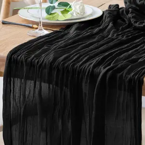Table Runner Cheesecloth 10FT Black Boho Gauze Cheese Cloth Rustic Sheer Table Runners for Wedding Birthday Bridal Baby Shower Party Decoration