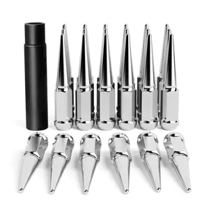 14x1.5 Spiked Lug Nuts 6x5.5 Chevy  Chrome Spike Silverado 6 Conical Bulge Seat With 1 Socket Key Fit Suburban Gmc Sierra Yukon Ram 1500 Ford F150 Aftermarket Wheel