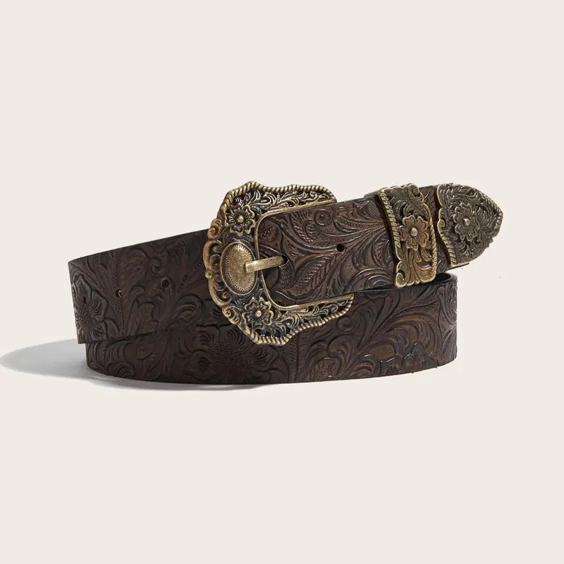 Boho Style Vintage Western Belt, Fashionable Cowboy Style Embossed Belt for Women, Casual Waistband for Jeans Trousers, Western Cowboy Belts, Western Concho Belts