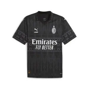 PUMA Mens Ac Milan X Pleasures Collared Short Sleeve Jersey Casual - Black, Grey