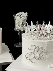Crown Design Cake Topper, 1 Count Elegant Rhinestone Crown Cake Decoration, Cake Decorations for Birthday Party Wedding Baby Shower, Ornaments