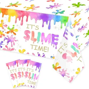 3 Pcs Slime Time Party Table Cloths - Colorful Splatter It's Slime Time Tablecover Splash Graffiti Tablecloths for Slime Theme Girls Boys 5th 6th 7th 8th 9th 10th 11th Birthday Decorations 108" x 54"