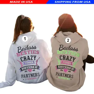 [Made in USA] Besties Crazy Times Sisters Partners in Crime Hoodie Graphic Fleece Pullover for Men For Women Casual Unisex Hooded Sweatshirt Perfect Gift for Friends Sisters Matching Streetwear Lovers