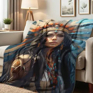 Blanket  Headdress Print Blanket Indian Flannel Throw Gifts for Women Girls Adults Couch Sofa Bed (30"x40")