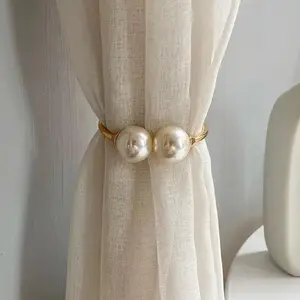 Faux Pearl Decor Window Curtain Tieback, 1 Count Elegant Curtain Buckle, Decorative Curtain Ties for Home Living Room Bedroom