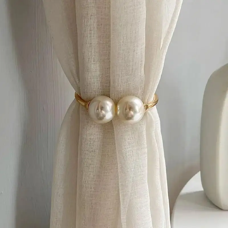 Faux Pearl Decor Curtain Tieback, 1 Count Elegant Curtain Buckle, Decorative Curtain Ties for Home Living Room Bedroom