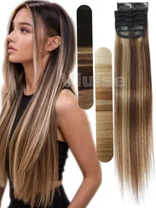 5PCS/Pack,Straight Glueless Clip In Human Hair Extensions,12inch 14inch 16inch 18inch 30G&40G Clip In Hairpieces Real Hair,Brown/Blonde/Black Clip In Hair Add Volume For Women,Daily Hair Extensions,Natural Highlight Hair Looking,Human Hair Highlights
