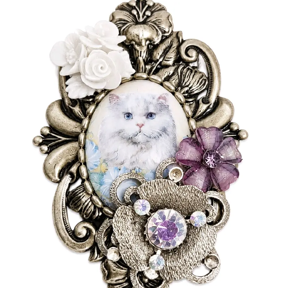 Handmade Art Deco Cat Style Cameo Brooch