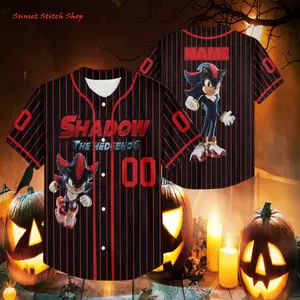 Gamer Streetwear Style / Soft Breathable Polyester / For Kids, Youth & Adults / Shadow the Hedgehog Sonic Baseball Jersey / Birthday Parties, Casual Wear / #ShadowTheHedgehog #SonicTheHedgehog #BaseballJersey