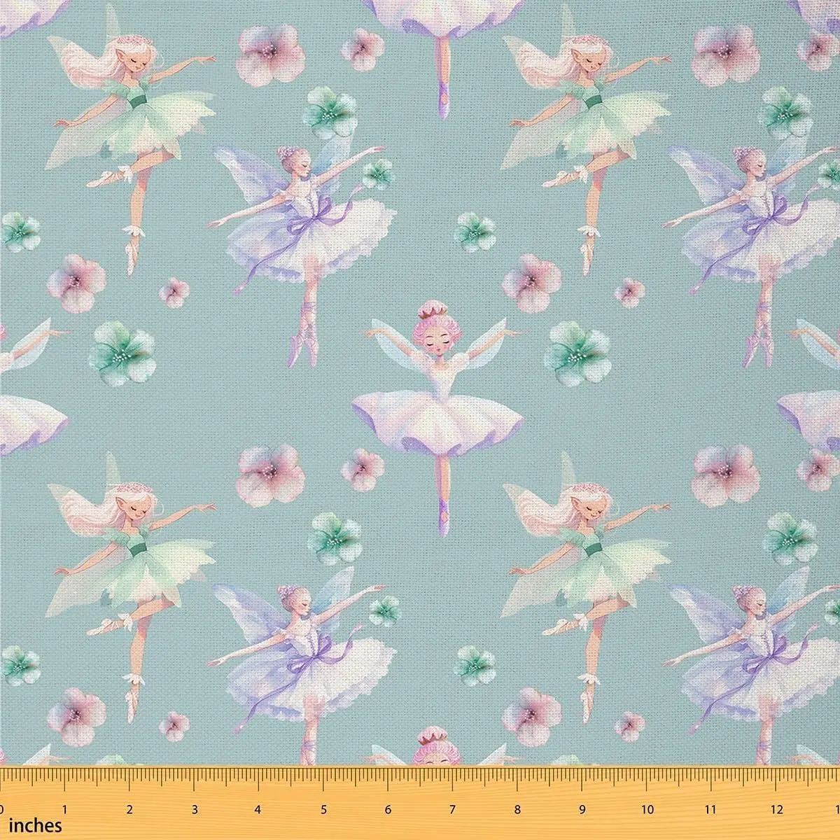Colorful Fairy Fabric Gorgeous Ballet Dancer No Stretch Fabric Watercolor Blooming Flowers Wonderland Soft Flannel Polyester Fabric DIY Projects Pre-Cut
