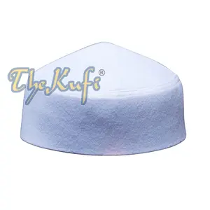 Solid White Moroccan Fez-Style Kufi Hat Cap with Pointed Top