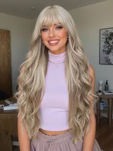 Women's Long Curly Wig, Synthetic Machine Wigs, Comfortable Natural Look, Perfect for All Occasions, Fluffy Hair Top, Fringe Design, With Bangs