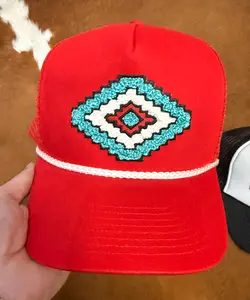 Aztec Chenile Patch Hat - Red Structured