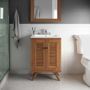 Modway Birdie 24" Teak Wood Bathroom Vanity Cabinet (Sink Basin Not Included) in Natural
