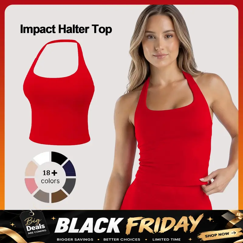 [SIZE UP 1-2] DENFY Impact Halter Top Fitness Gymwear Women's Tank Tops Workout Sports Vest Seamless Yoga Backless Tanks Gym Sportswear Activewear Athletic Athletic Training Apparel