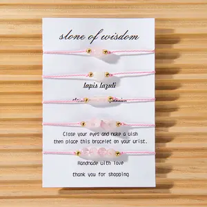 5 Pcs Crystal Adjustable Braided Bracelet, Powder Crystal Jewelry Gift, Perfect Gift For Your Girlfriend On Valentine's Day, Includes Card Descriptions, Elegant Handcrafted Natural Stone Bead Bracelet