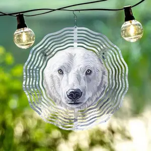 Winter Wonder 360° Rotating Polar Bear Metal Wind Chime – Outdoor Hanging Decor for Gardens & Patios, Ideal from Halloween to Thanksgiving