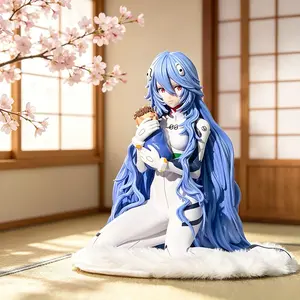 One Piece Evangelion Rei Ayanami Figure, Long Hair Kneeling Pose in White Plugsuit ,Rei Ayanami Collectible Statue, Evangelion with Detailed Long Blue Hair ,Anime Evangelion Rei Ayanami Figure, Minimalist White Display Pose