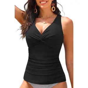 Women Underwire Tankini Top Only - Tummy Control Bathing Suit Top Twist Front Swim Top Criss Cross Back Swimsuit 2025