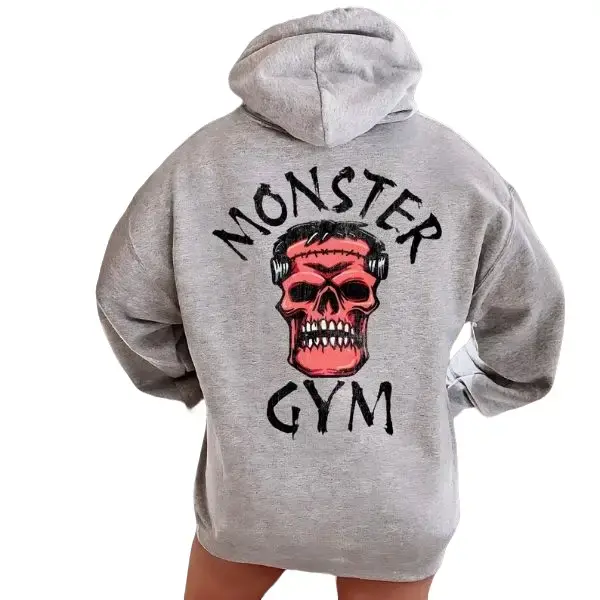 Monster Gym Skull Graphic Hoodie, Fitness Motivation Design, Gym Apparel for Strength Enthusiasts, Trendy Unisex Menswear Womenswear Pullover