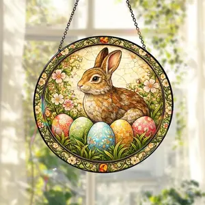 Easter Bunny Suncatcher, Easter Gift, Floral Bunny Rabbit Glass Art, Trendy Easter, Happy Easter Day, Religious Faith Gift,Spring Home Decor