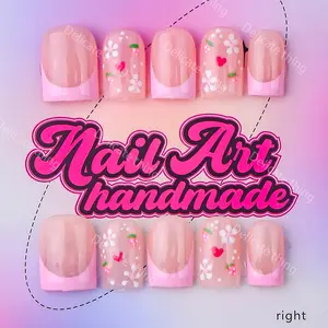 Delicatething Y2K Style Nail Set, Nail Art, Handmade Square Duckbill Nails, 4 Sizes XS S M L, Perfect Gift for Girls, Includes Jelly Glue Crystal Stick