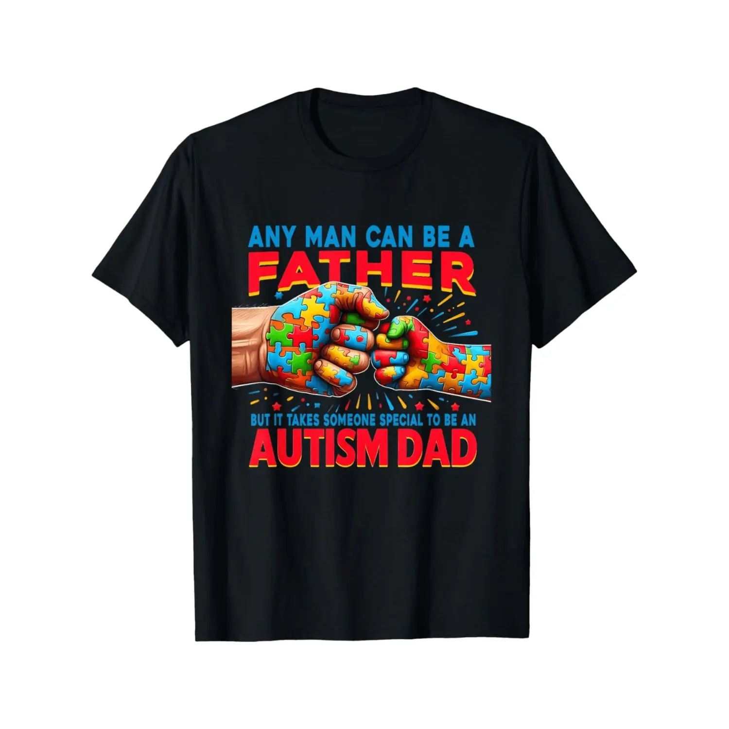 Autism Dad Awareness Cotton T-shirt Featuring Puzzle Piece and Autism Dad Slogan Design Comfortable Casual Round Neck Top for Men