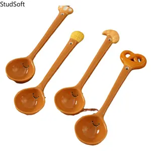Set of 4 Stylish Ceramic Spoons — Cute Teaspoons, Kids' Spoons, Bread Spoons, and Rice Spoons for Home Use
