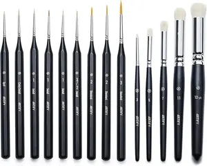 ARTIFY Miniature Drybrush Paint Brush Set: 14-Piece Round Small Detail Model Paintbrushes, Thin Mini Tiny Micro Paint Brushes for Miniature Painting