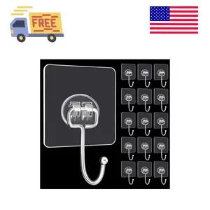 Large Adhesive Hooks, 16-Pack Hold 33lb(Max) Heavy Duty Sticky Hooks, Waterproof Transparent Hooks