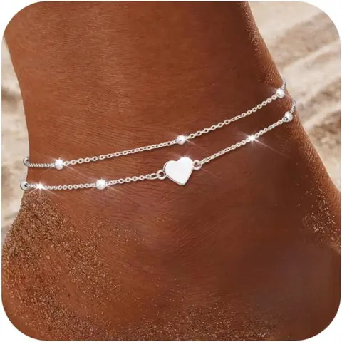 925 Sterling Silver Anklet Bracelet for Women Dainty Waterproof Adjustable Silver Anklet Beaded CZ Cubic Zirconia Heart Charm Anklet Foot Jewelry Ankle Bracelets Waterproof Stackable Anklet Anklet Fashion Accessories