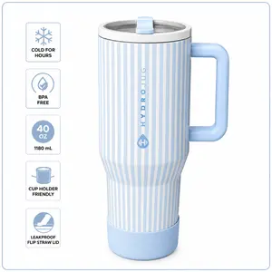 HydroJug Traveler 40 oz Leakproof Insulated Stainless Steel Tumbler - Reusable Water Bottle with Handle, Flip Straw Lid, Rubber Base - Ideal Gift for Men & Women (Cape Cod)