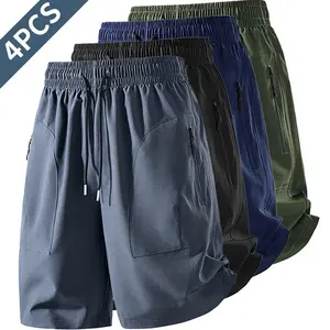 Men's Quick Dry Outdoor Shorts Elastic Drawstring Waist Zipper Pocket Breathable Casual Sports Shorts