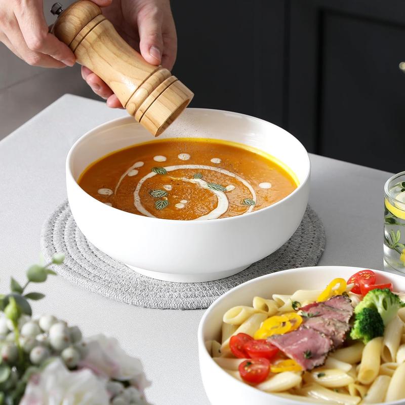 Large Serving Bowls - 60 OZ (8") Salad Bowls Set of 2, White Mixing Bowls for Kitchen, Soup, Pasta and Dinner, Large Salad Bowls Set, Dishwasher & Oven Safe, Series REGULAR Large Serving Bowls - 60 OZ (8") Salad Bowls Set of 2, White Mixing Bowls for Kitchen, Soup, Pasta and Dinner, Large Salad Bowls Set, Dishwasher & Oven Safe, Series REGULAR