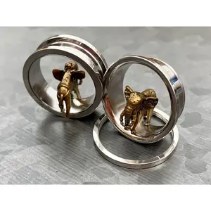 PAIR of Stunning Gold Elephant Surgical Steel Screw Fit Tunnels/Plugs - Gauges 00g (10mm) up to 1" (25mm)